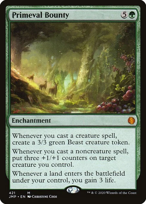 Primeval Bounty, carta Magic di tipo Enchantment illustrata da Christine Choi