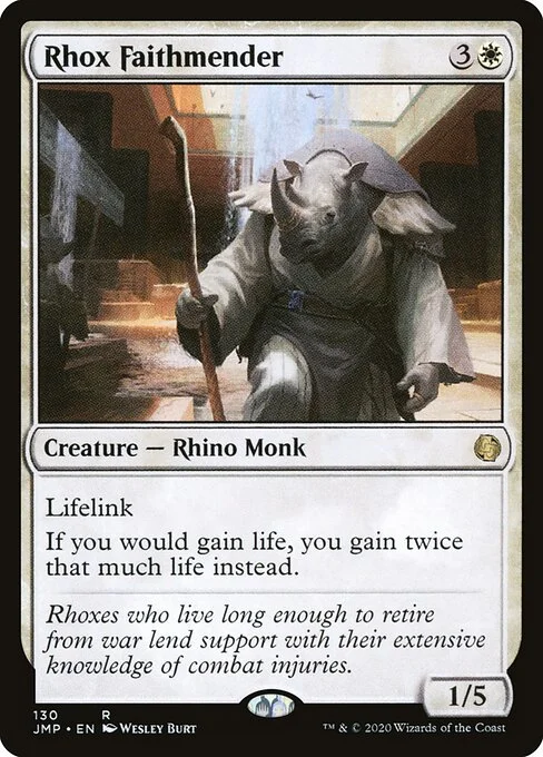 Rhox Faithmender, carta Magic di tipo Creature — Rhino Monk illustrata da Wesley Burt