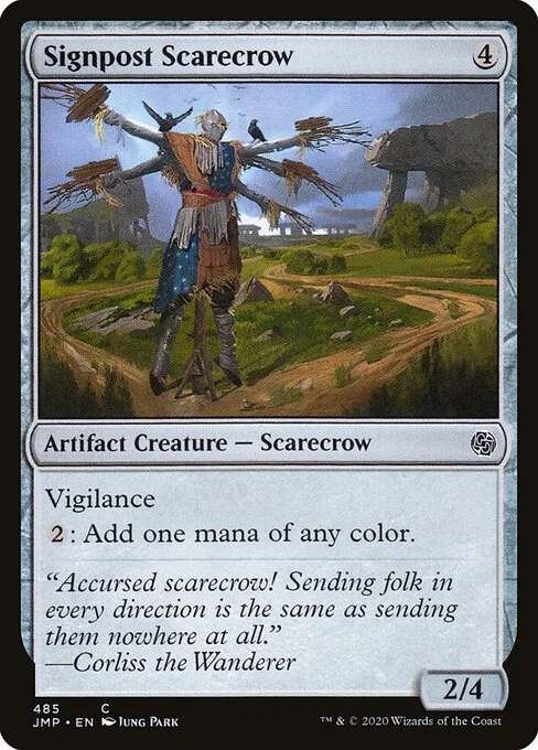 Signpost Scarecrow, carta Magic di tipo Artifact Creature — Scarecrow illustrata da Jung Park