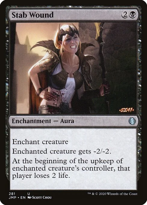 Stab Wound, carta Magic di tipo Enchantment — Aura illustrata da Scott Chou