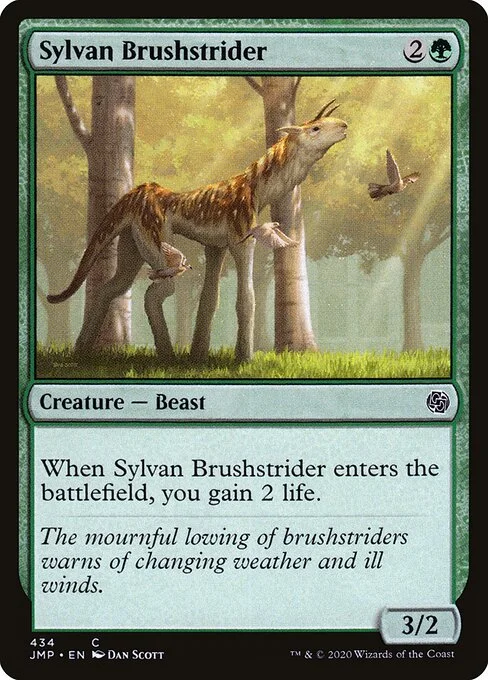 Sylvan Brushstrider, carta Magic di tipo Creature — Beast illustrata da Dan Murayama Scott
