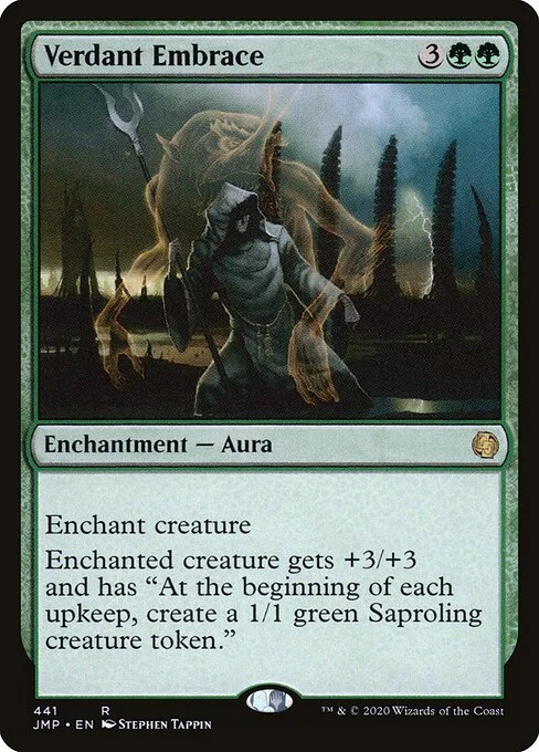 Verdant Embrace, carta Magic di tipo Enchantment — Aura illustrata da Stephen Tappin