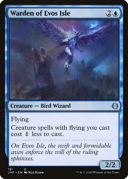 Warden of Evos Isle, carta Magic di tipo Creature — Bird Wizard illustrata da Nils Hamm