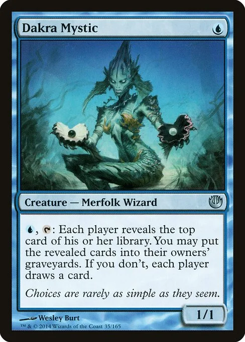 Dakra Mystic, carta Magic di tipo Creature — Merfolk Wizard illustrata da Wesley Burt