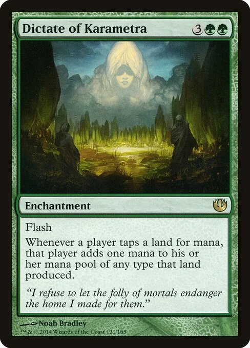 Dictate of Karametra, carta Magic di tipo Enchantment illustrata da Noah Bradley
