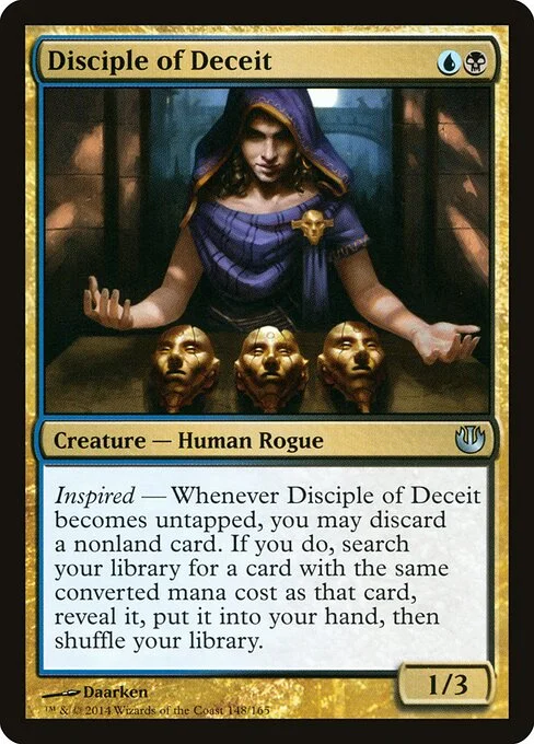 Disciple of Deceit, carta Magic di tipo Creature — Human Rogue illustrata da Daarken