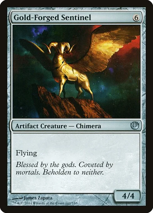 Gold-Forged Sentinel, carta Magic di tipo Artifact Creature — Chimera illustrata da James Zapata