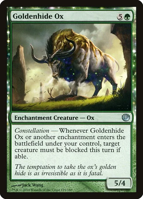 Goldenhide Ox, carta Magic di tipo Enchantment Creature — Ox illustrata da Jack Wang