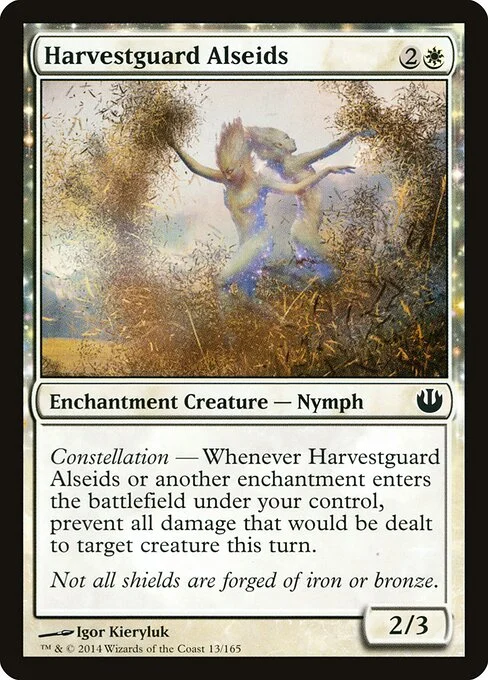 Harvestguard Alseids, carta Magic di tipo Enchantment Creature — Nymph illustrata da Igor Kieryluk