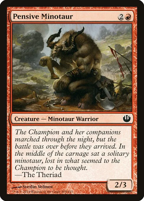 Pensive Minotaur, carta Magic di tipo Creature — Minotaur Warrior illustrata da Svetlin Velinov