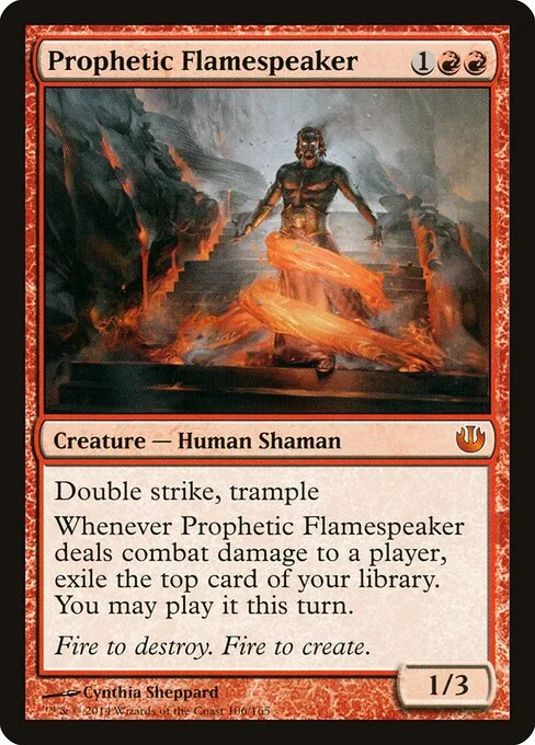 Prophetic Flamespeaker, carta Magic di tipo Creature — Human Shaman illustrata da Cynthia Sheppard