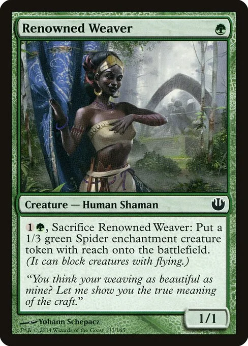 Renowned Weaver, carta Magic di tipo Creature — Human Shaman illustrata da Yohann Schepacz