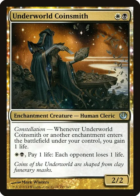 Underworld Coinsmith, carta Magic di tipo Enchantment Creature — Human Cleric illustrata da Mark Winters