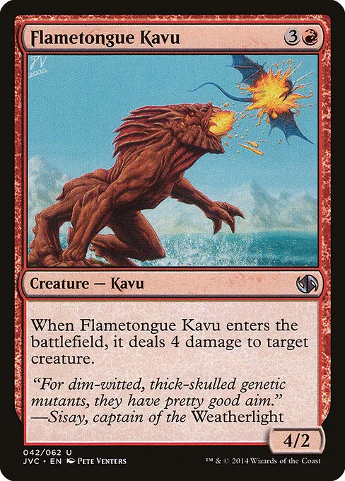 Flametongue Kavu, carta Magic di tipo Creature — Kavu illustrata da Pete Venters