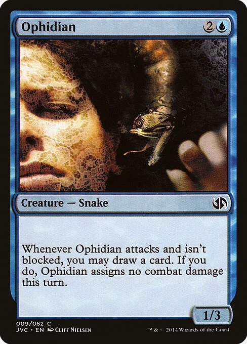 Ophidian, carta Magic di tipo Creature — Snake illustrata da Cliff Nielsen
