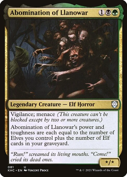 Abomination of Llanowar, carta Magic di tipo Legendary Creature — Elf Horror illustrata da Vincent Proce