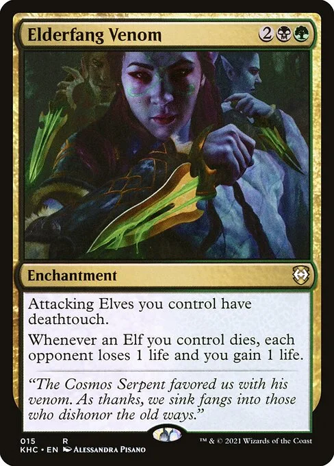 Elderfang Venom, carta Magic di tipo Enchantment illustrata da Alessandra Pisano