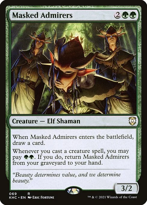 Masked Admirers, carta Magic di tipo Creature — Elf Shaman illustrata da Eric Fortune