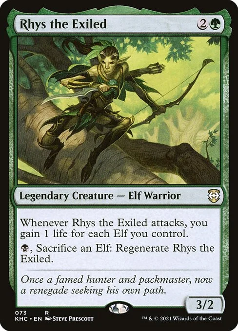 Rhys the Exiled, carta Magic di tipo Legendary Creature — Elf Warrior illustrata da Steve Prescott
