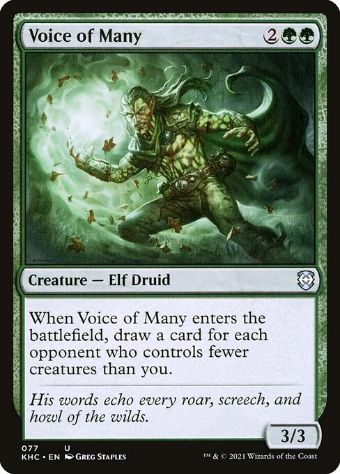Voice of Many, carta Magic di tipo Creature — Elf Druid illustrata da Greg Staples
