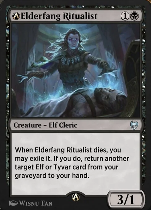 A-Elderfang Ritualist, carta Magic di tipo Creature — Elf Cleric illustrata da Wisnu Tan