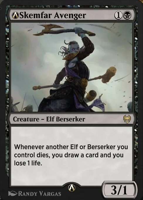 A-Skemfar Avenger, carta Magic di tipo Creature — Elf Berserker illustrata da Randy Vargas
