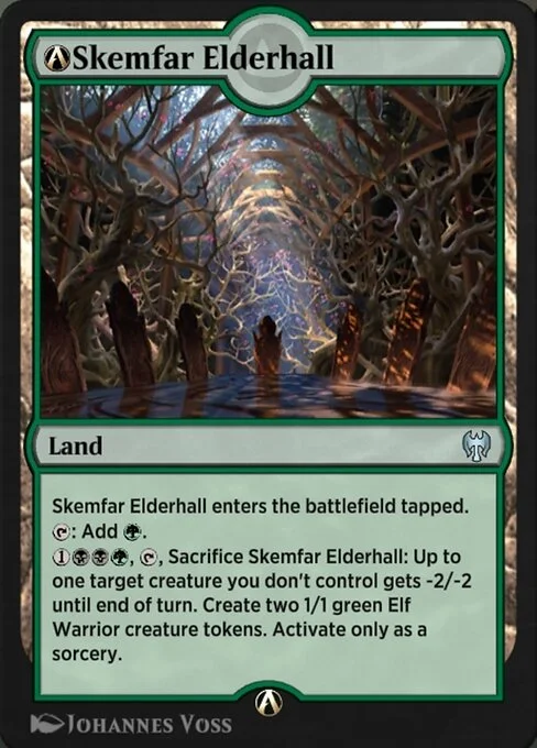 A-Skemfar Elderhall, carta Magic di tipo Land illustrata da Johannes Voss