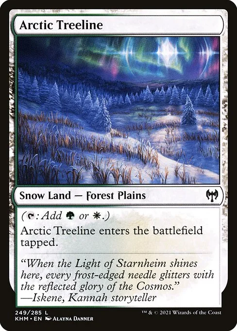 Arctic Treeline, carta Magic di tipo Snow Land — Forest Plains illustrata da Alayna Danner