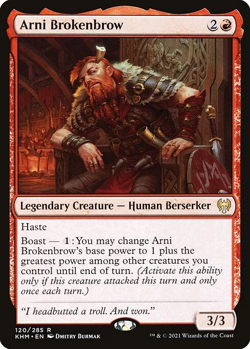 Arni Brokenbrow, carta Magic di tipo Legendary Creature — Human Berserker illustrata da Dmitry Burmak
