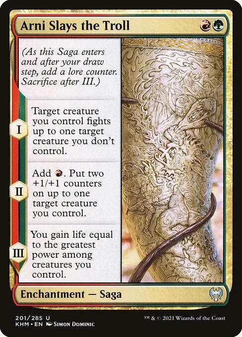 Arni Slays the Troll, carta Magic di tipo Enchantment — Saga illustrata da Simon Dominic
