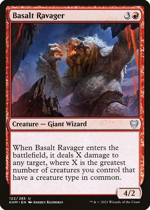 Basalt Ravager, carta Magic di tipo Creature — Giant Wizard illustrata da Andrey Kuzinskiy