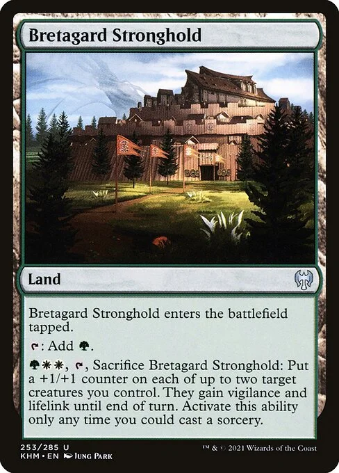 Bretagard Stronghold, carta Magic di tipo Land illustrata da Jung Park