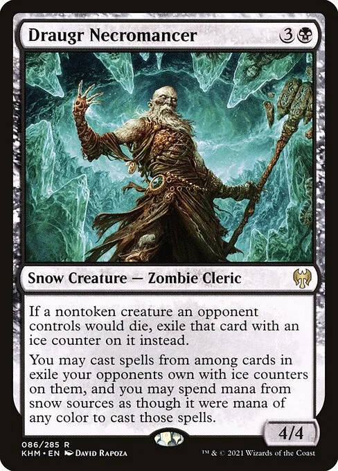 Draugr Necromancer, carta Magic di tipo Snow Creature — Zombie Cleric illustrata da David Rapoza
