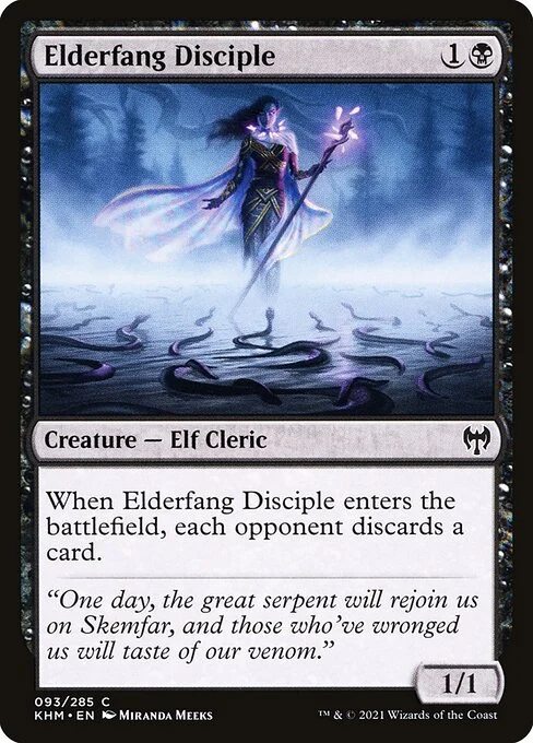 Elderfang Disciple, carta Magic di tipo Creature — Elf Cleric illustrata da Miranda Meeks