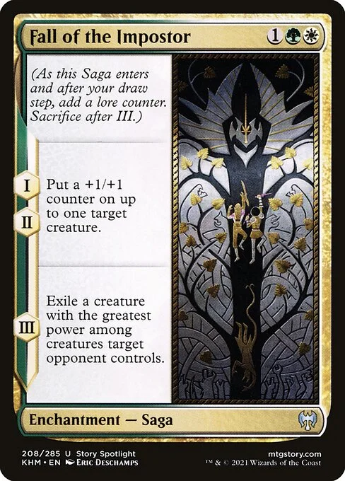 Fall of the Impostor, carta Magic di tipo Enchantment — Saga illustrata da Eric Deschamps