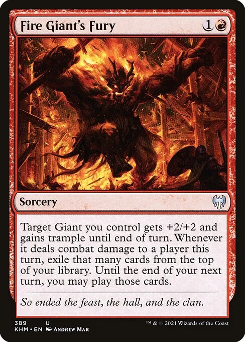 Fire Giant's Fury, carta Magic di tipo Sorcery illustrata da Andrew Mar