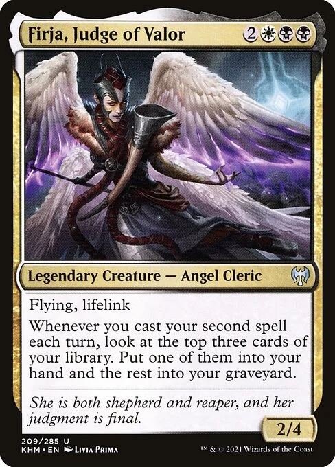 Firja, Judge of Valor, carta Magic di tipo Legendary Creature — Angel Cleric illustrata da Livia Prima