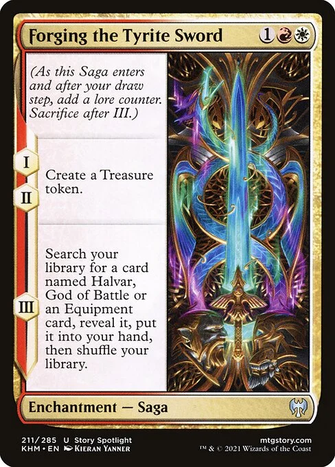 Forging the Tyrite Sword, carta Magic di tipo Enchantment — Saga illustrata da Kieran Yanner