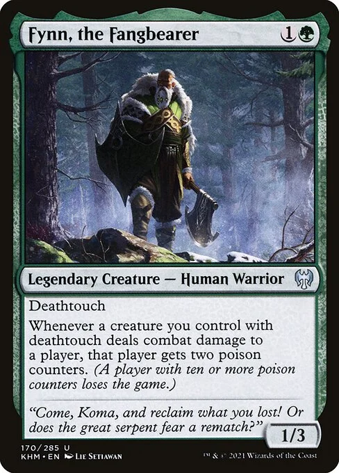 Fynn, the Fangbearer, carta Magic di tipo Legendary Creature — Human Warrior illustrata da Lie Setiawan