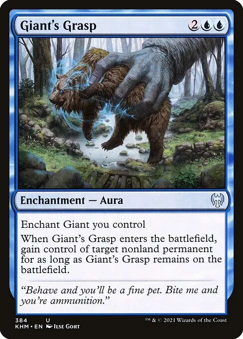 Giant's Grasp, carta Magic di tipo Enchantment — Aura illustrata da Ilse Gort