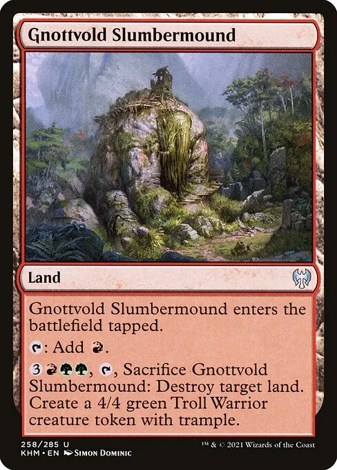 Gnottvold Slumbermound, carta Magic di tipo Land illustrata da Simon Dominic