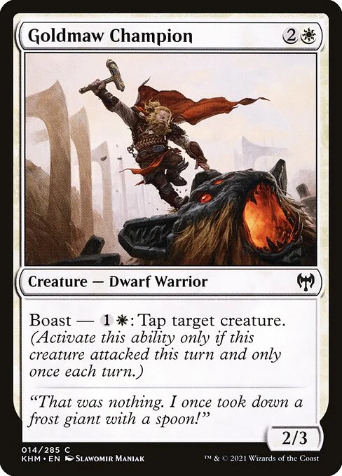 Goldmaw Champion, carta Magic di tipo Creature — Dwarf Warrior illustrata da Slawomir Maniak