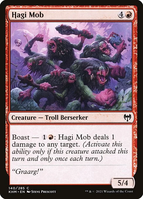 Hagi Mob, carta Magic di tipo Creature — Troll Berserker illustrata da Steve Prescott