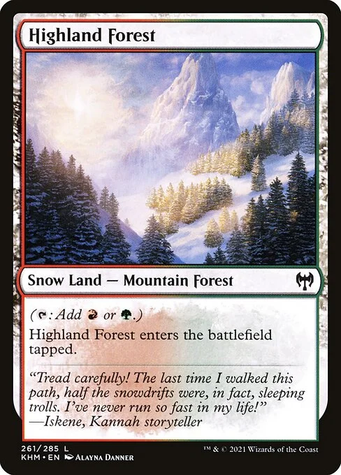 Highland Forest, carta Magic di tipo Snow Land — Mountain Forest illustrata da Alayna Danner