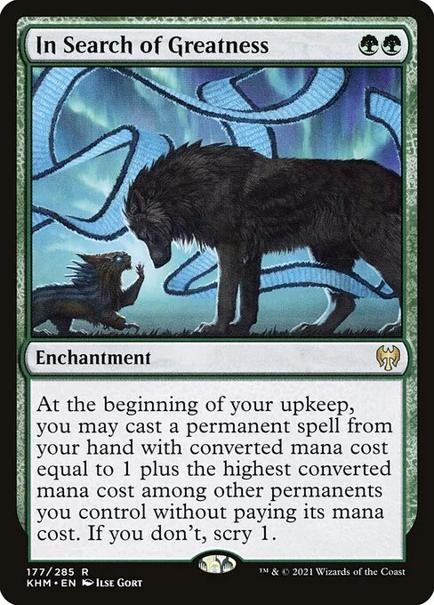 In Search of Greatness, carta Magic di tipo Enchantment illustrata da Ilse Gort