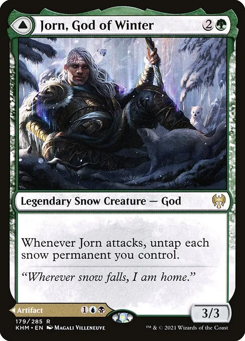 Jorn, God of Winter // Kaldring, the Rimestaff, carta Magic di tipo Legendary Snow Creature — God // Legendary Snow Artifact illustrata da Magali Villeneuve