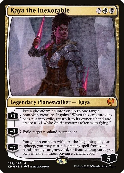 Kaya the Inexorable, carta Magic di tipo Legendary Planeswalker — Kaya illustrata da Tyler Jacobson