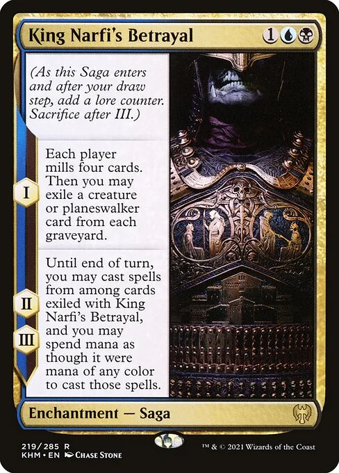 King Narfi's Betrayal, carta Magic di tipo Enchantment — Saga illustrata da Chase Stone