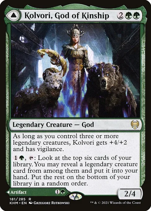 Kolvori, God of Kinship // The Ringhart Crest, carta Magic di tipo Legendary Creature — God // Legendary Artifact illustrata da Grzegorz Rutkowski
