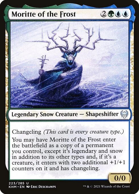 Moritte of the Frost, carta Magic di tipo Legendary Snow Creature — Shapeshifter illustrata da Eric Deschamps